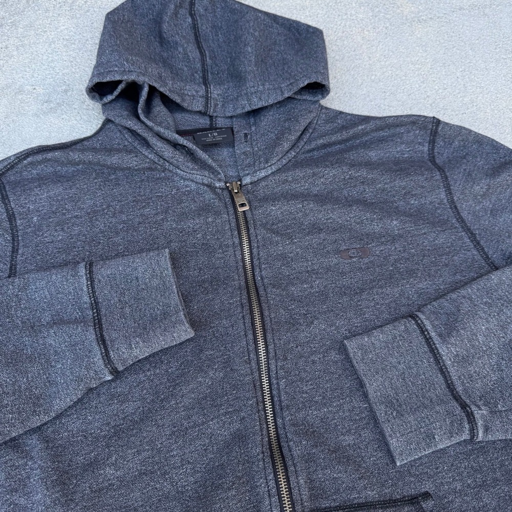 Oakley Mens‎ Full Zip Hoodie Charcoal Heather Grey Logo Sweatshirt Large